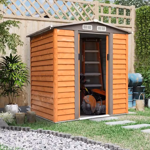 Outsunny Brown Garden Shed Tool Storage with Sliding Door