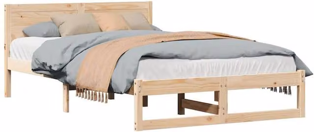 Berkfield Home Modern Bed Frame in Beige Solid Pine Wood W/D/H: 140 x 190 cm
