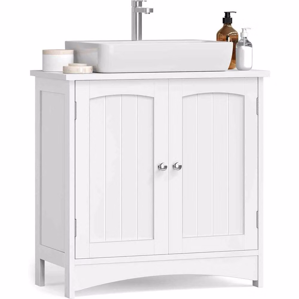 The Bazaarist Under Sink Bathroom Cabinet with Adjustable Internal Shelves and Hinged Doors, White – 2