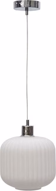 First Choice Lighting Bento White Ribbed Glass Pendant Light with Chrome Fitting