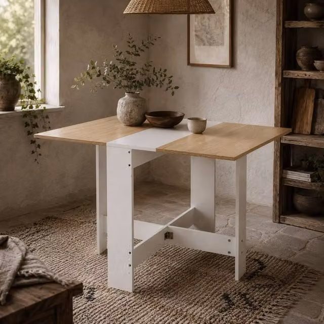 Wyld Haus Elma Oak and White Drop Leaf Dining Table