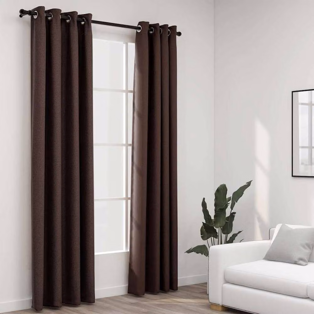 Berkfield Home Linen-Look Blackout Curtains with Eyelets, 2 Pack, Taupe, W: 140 cm, H: 225 cm – 2