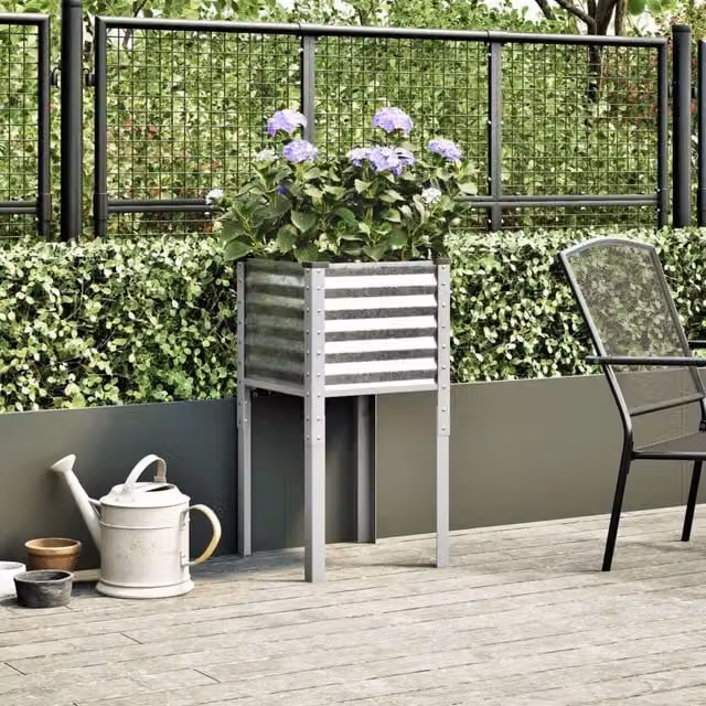 Berkfield Home Decorative Garden Planter in Silver Galvanised Steel, W/D/H: 45 x 45 x 88 cm – 1