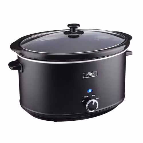 Cooks Professional Slow Cooker with Glass Lid and Keep Warm Function, 8 Litres, Black and Transparent – 1