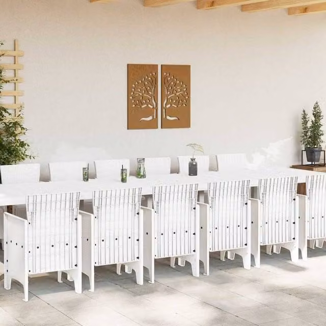 Berkfield Home Elegant 15 Piece White Poly Rattan Garden Dining Set with Cushions