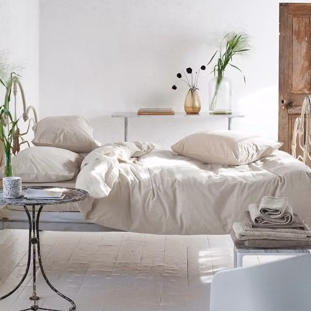 Designers Guild Loweswater Cotton Percale Duvet Cover Bedding Set in Beige