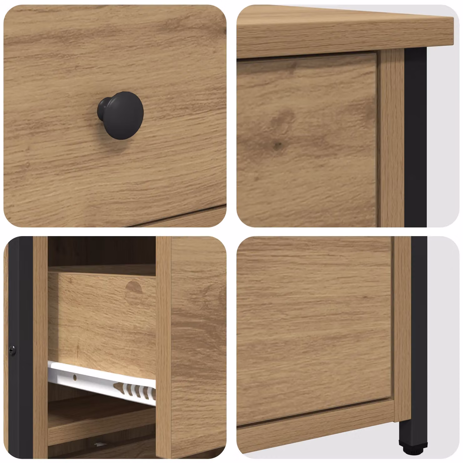 Berkfield Home Artisan Oak Bedside Table in Beige – 3