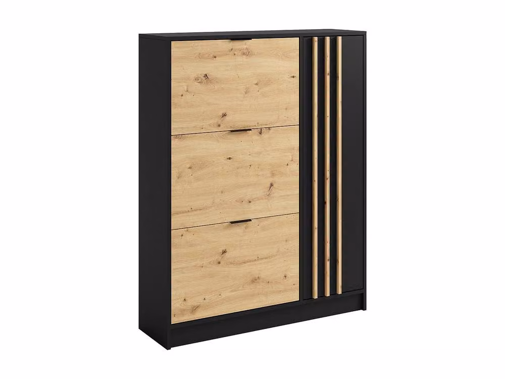 Vente-unique Modern Shoe Cabinet in Black and Natural with 1 Door and 3 Tilting Compartments – 2