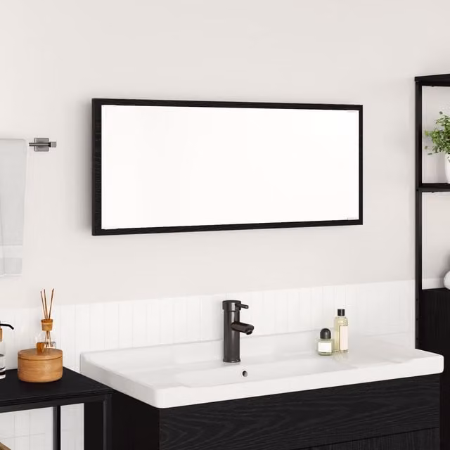 Berkfield Home Modern Rectangular LED Bathroom Wall Mirror in Black Oak, W: 120 cm, H: 50 cm, D: 1 cm – 1