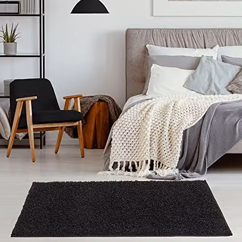 THE RUGS Black Plain Soft High Pile Shaggy Rug, W/D: 80 x 150 cm – 3