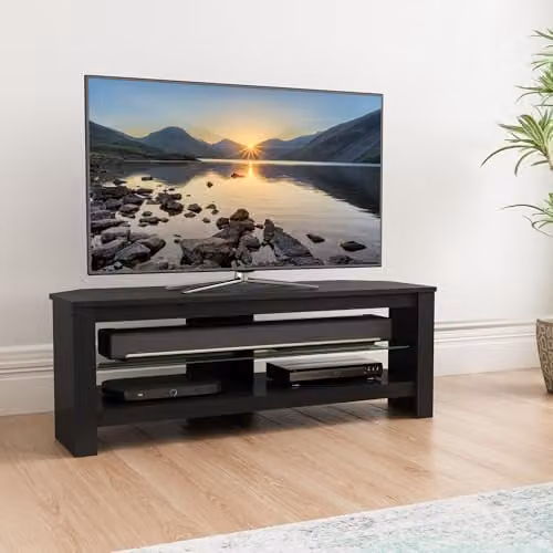 AVF Calibre Black Oak Wood Effect Corner TV Stand with Glass Shelf and Cable Management, Width: 115 cm – 2