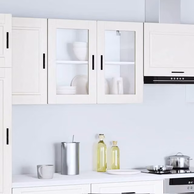 Berkfield Home Modern Kitchen Wall Cabinet with Glass Doors in Porto White, W/D/H: 60 x 31 x 80 cm