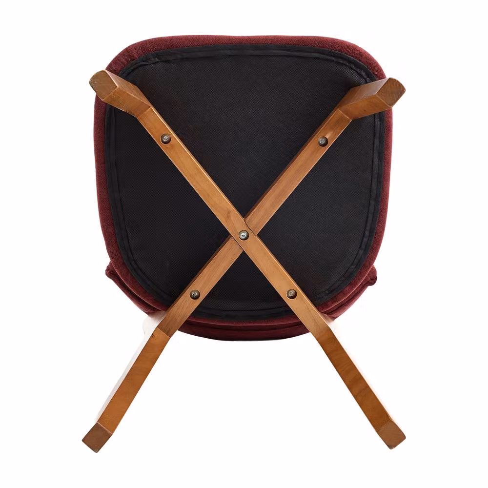 Direct Wicker Set of 2 Mid-Century Linen Dining Chairs with Solid Wood Frame in Wine Red – 7