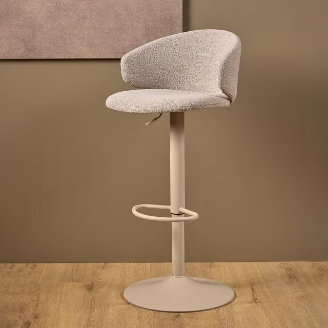 Furniture To Go Ella Swivel Bar Stool Set of 2 in Beige Bouclé Fabric with Metal Frame