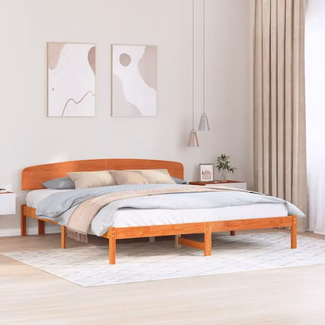 Berkfield Home Solid Wood Pine Bed Frame with Headboard in Wax Brown, W/D/H: 180 x 200 cm – 1