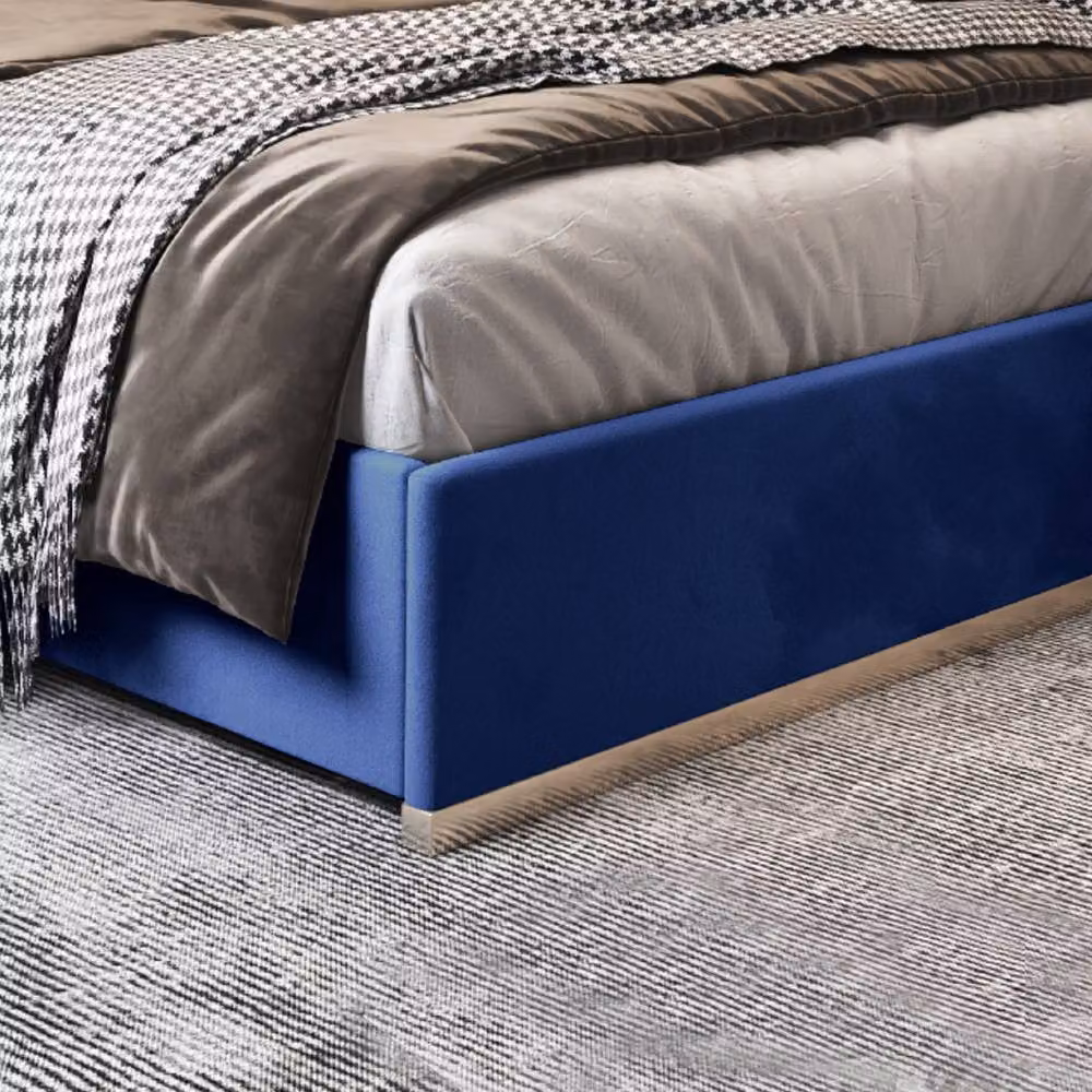 Casani Fleetwood Upholstered Velvet Designer Bed Frame in Blue, W/D/H: 120 x 200 x 137 cm – 5
