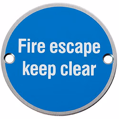 Loops Fire Door Keep Clear Sign in Silver Stainless Steel, 76mm Diameter – 1