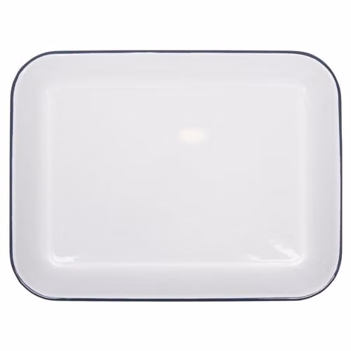 Argon Tableware White and Blue Enamel Rectangular Baking Sheet, W: 34 cm x D: 26 cm
