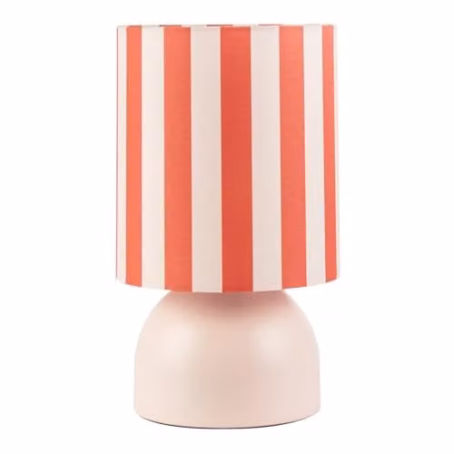 Happy Homewares Modern Pink and White Domed Table Lamp with Fabric Shade, H 33 cm x W 18 cm x D 18 cm – 1