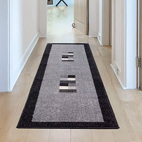 THE RUGS Modern Plain Grey and Black Area Rug, W/D/H: 60 x 240 cm – 4