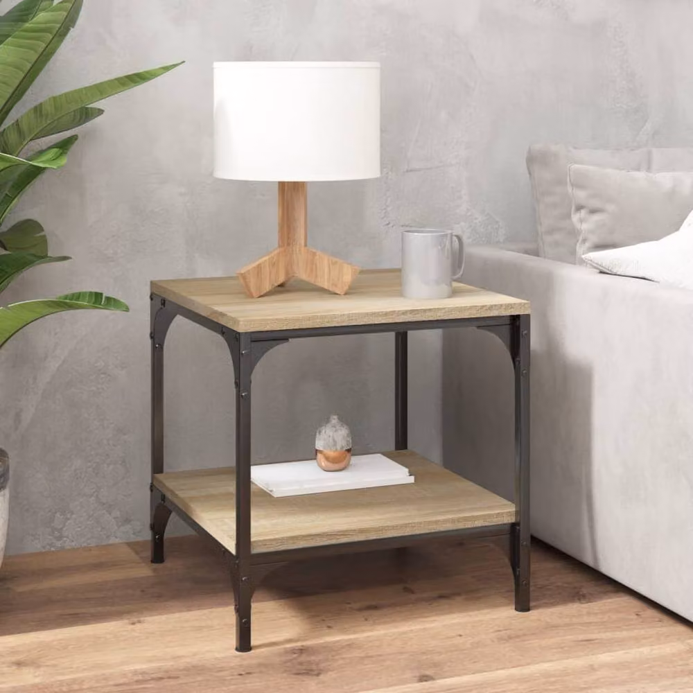 Berkfield Home Set of 2 Sonoma Oak Side Tables in Light Tan, W/D/H: 40 x 40 x 40 cm – 3