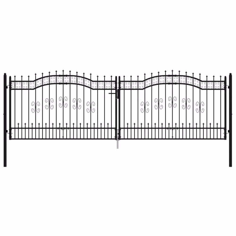 Berkfield Home Spear Top Fence Gate in Black Powder-coated Steel, W: 406 cm, H: 173 cm – 2