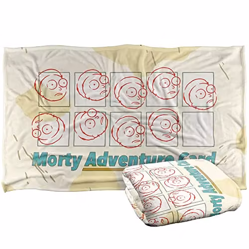 LOGOVISION Rick and Morty Morty Adventure Card Super Soft Silky Touch Fleece Throw Blanket, Multicolour, W: 91 cm, D: 147 cm
