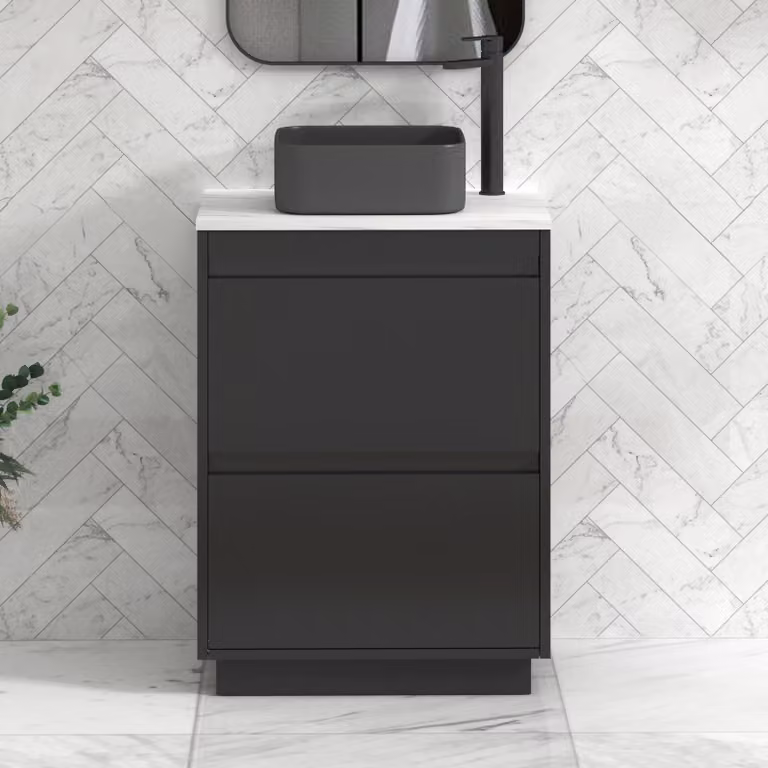 Royal Bathrooms Orion 800mm Matt Obsidian Black Floor Standing Countertop Vanity Unit with 2 Drawers and Art Square Basin