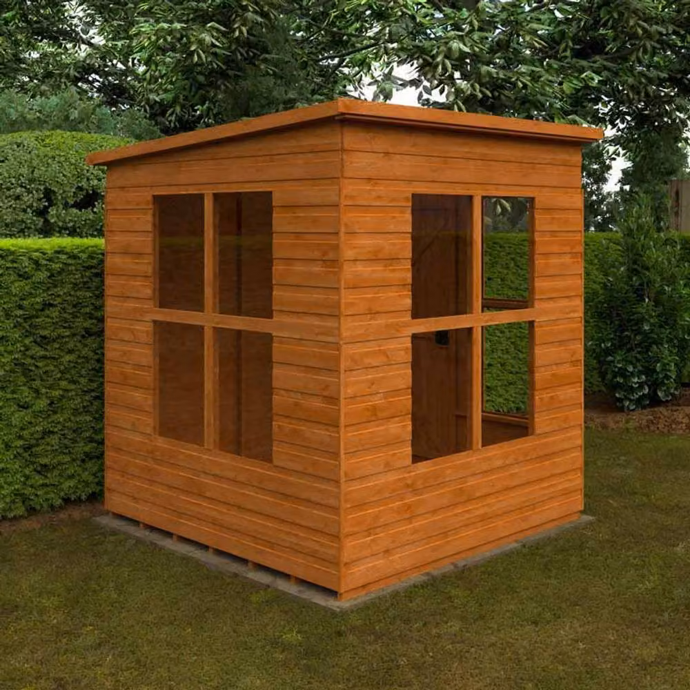 Buttercup Farm Penthouse 12mm Solid Wood Softwood Pine Shed in Orange with Single Door and Window, W: 182.88 cm, D: 182.88 cm, H: 175.0 cm – 2
