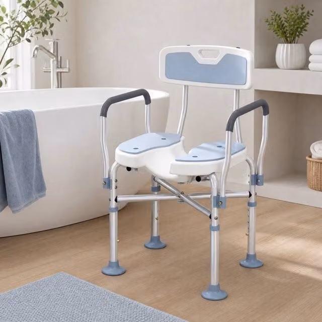 STILVORA Blue Shower Chair with Adjustable Height and Arms – 1