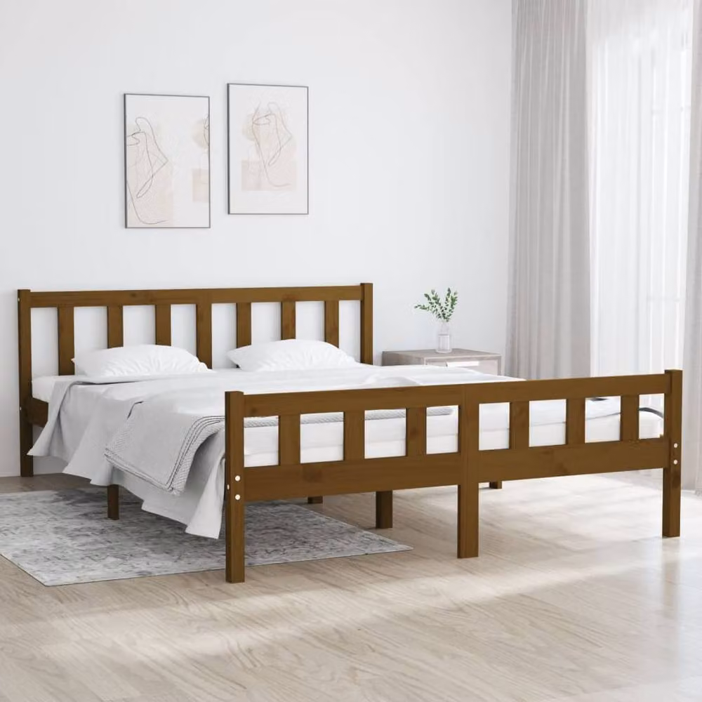 Berkfield Home Small Double Solid Wood Pine Bed Frame in Brown, W/D/H: 120 x 200 cm – 2