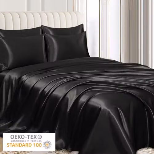 Pamposh Satin Silk Pillowcases 2 Pack in Midnight Black with Envelope Closure, W/D/H: 50 x 75 x 0 cm – 2