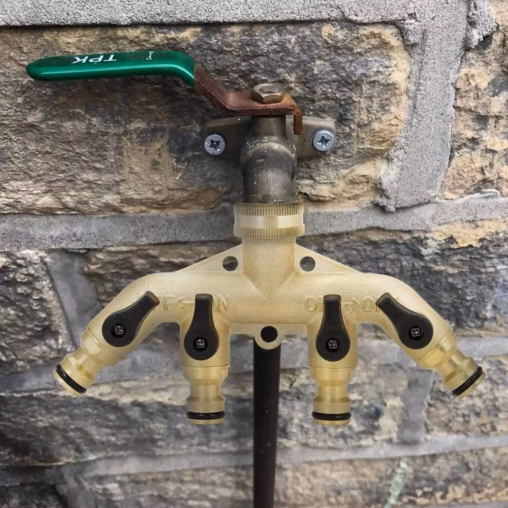 NESTLUNE 4 Way Gold Solid Brass Tap Connector for Garden Hose Pipes – 2