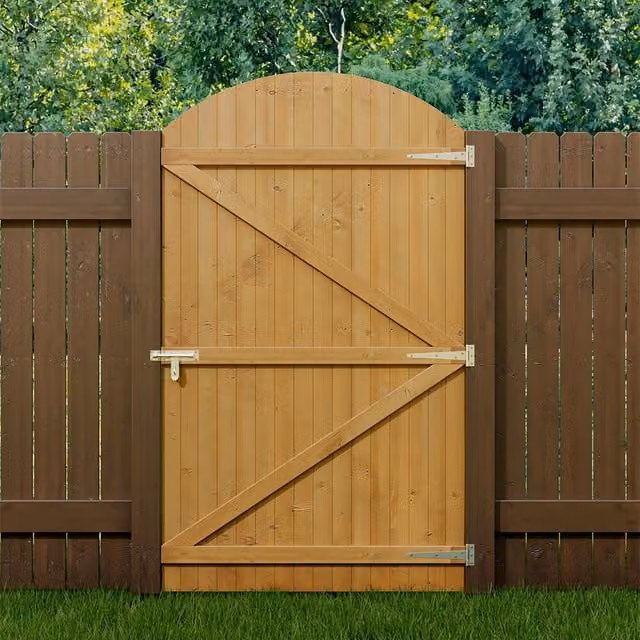 Livingandhome Arch Top Wooden Garden Gate, Brown, W: 105 cm, H: 180 cm
