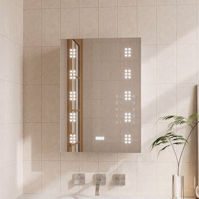 Komore Modern Wall Mounted LED Bathroom Mirror Cabinet with Anti-Fog Demister Pad, Sensor Switch and Shaver Socket in Silver and White