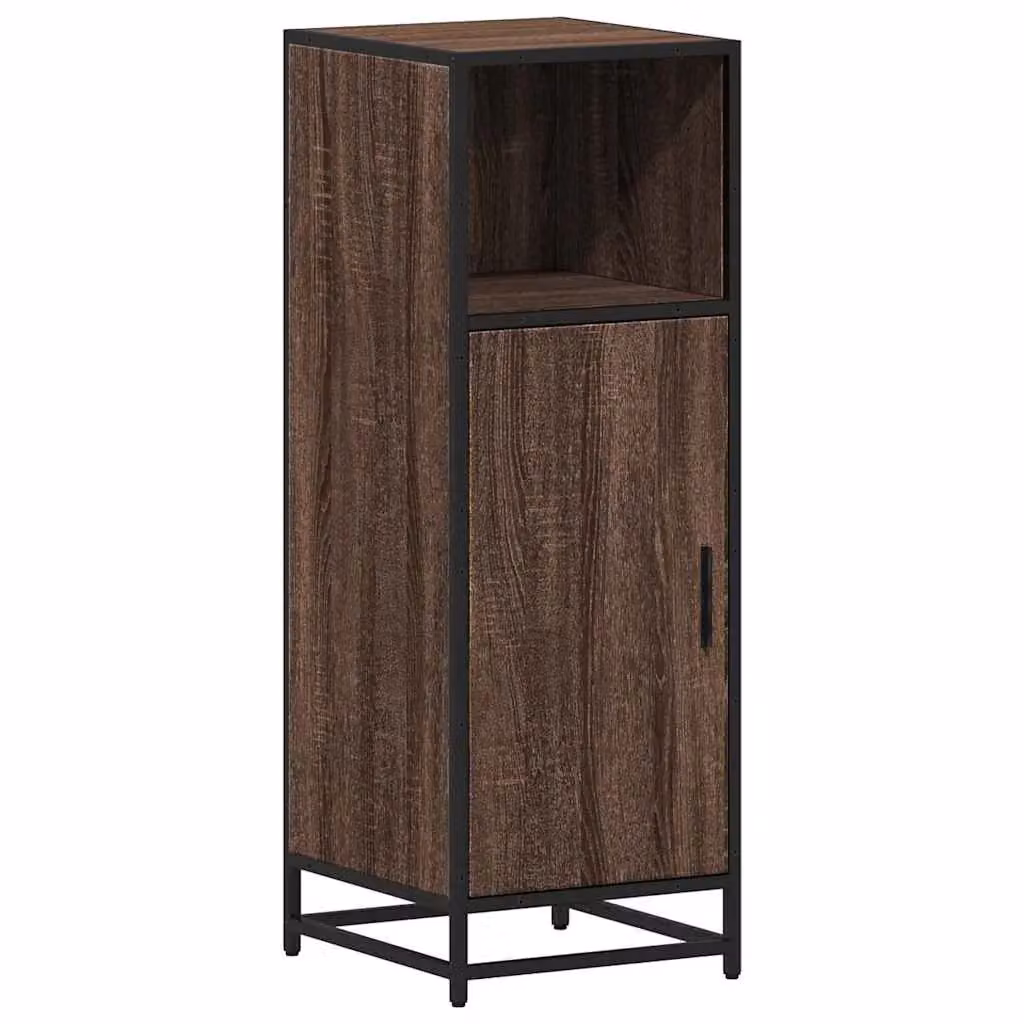 Berkfield Home Brown Oak Bathroom Cabinet with Hinged Doors and Open Shelf, W/D/H: 35 x 37.5 x 100 cm – 2