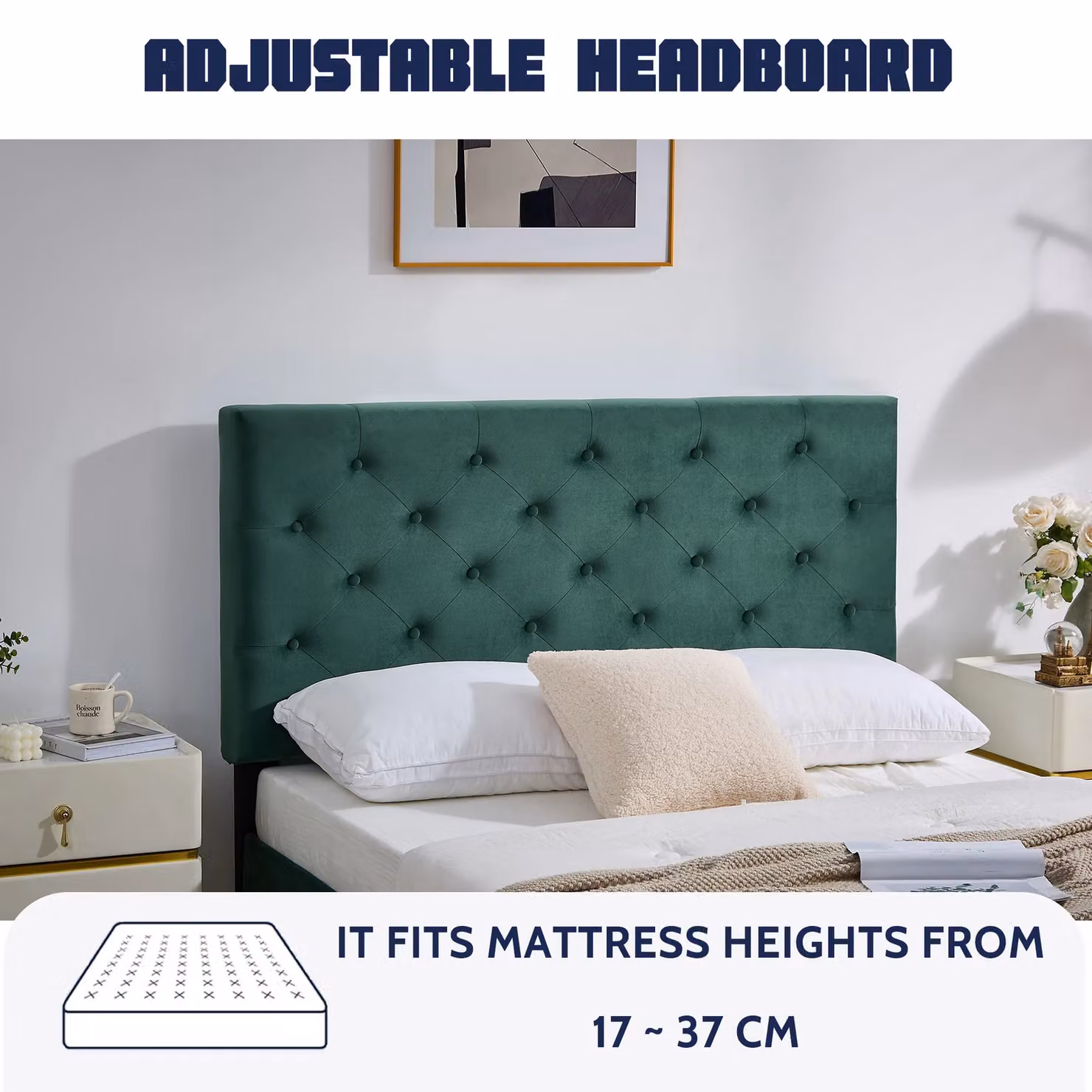 FURNITURE ONE Green Velvet Ottoman Storage Bed Frame with Adjustable Headboard, King Size (W/D/H: 180 x 200 cm) – 3