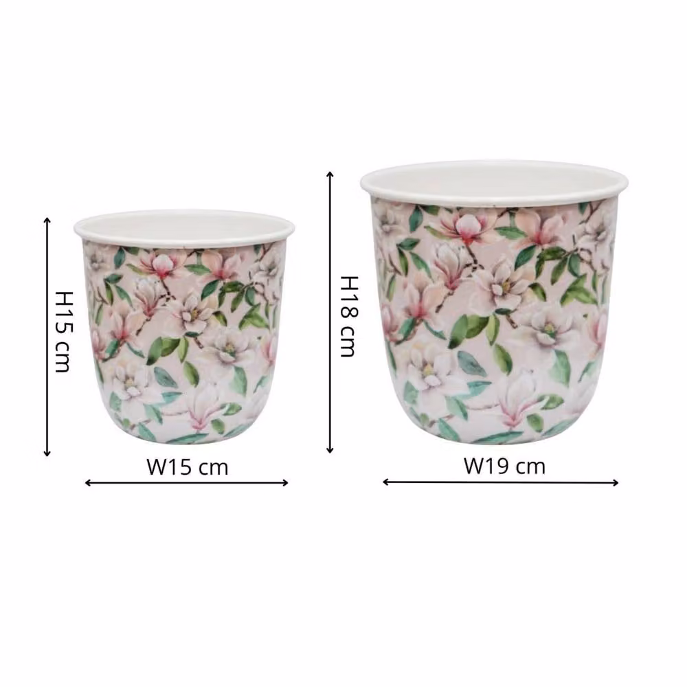Ivyline Maisie Vintage Magnolia Metal Planter Set of 2 in Baby Pink – 2
