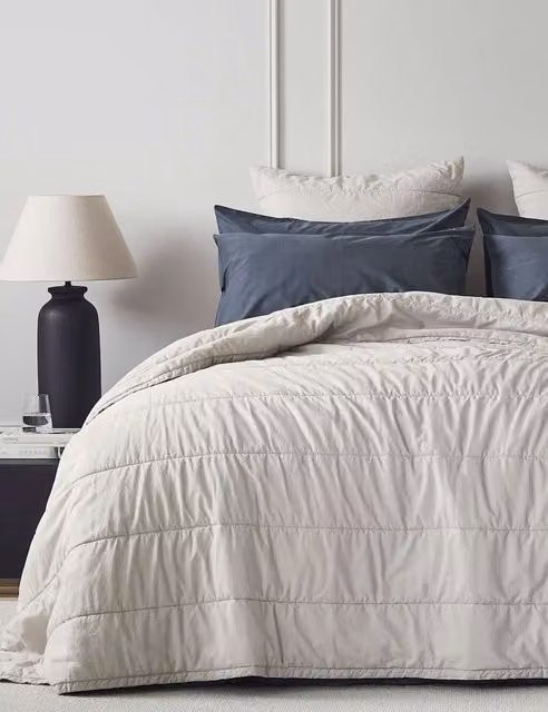 Bedfolk Pure Cotton Quilted Throw in Beige