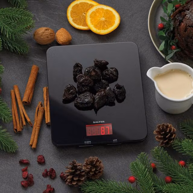 Salter Black Glass Digital Kitchen Scales with 10kg Capacity and Unit Conversion