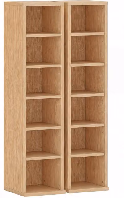 HOMCOM Set of 2 Modern Brown CD Media Display Tower Racks with Adjustable Shelves – 1
