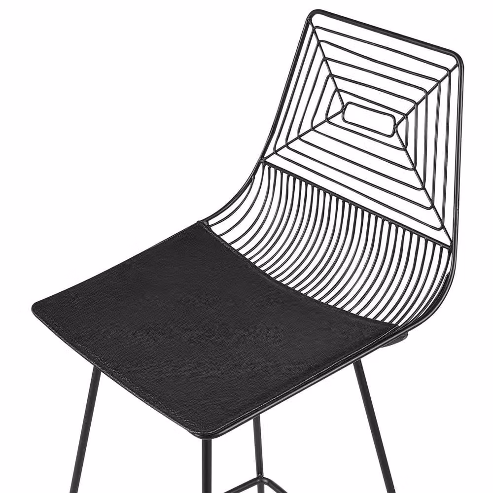 Wyld Haus NovaLine Set of 2 Black Metal Bar Stools with Faux Leather Seats – 3