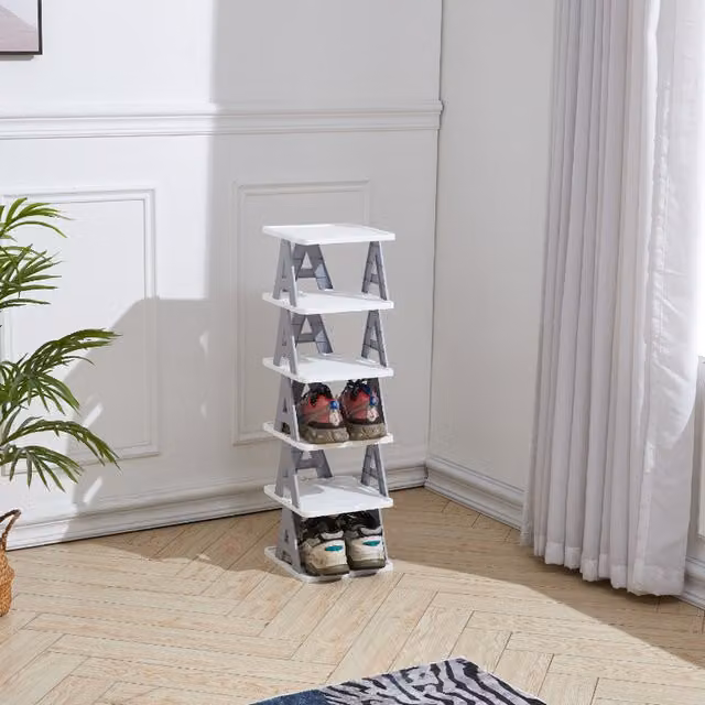 Komore 6-Tier Freestanding Plastic Shoe Rack in Grey