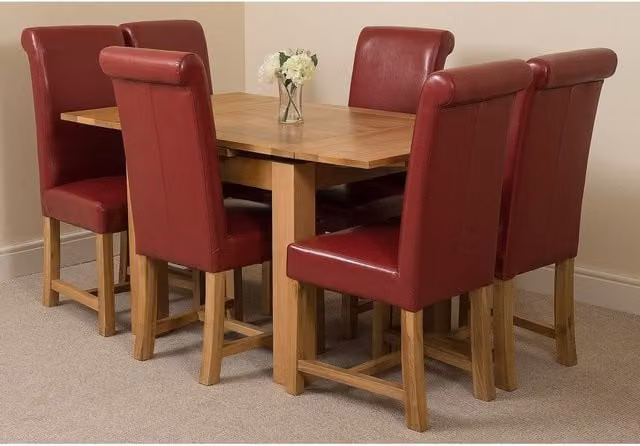 Thats Furniture Richmond Oak Extending Dining Table and 6 Washington Red Leather Chairs