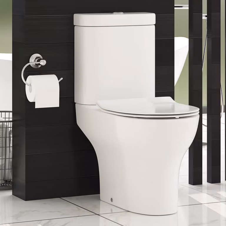 Royal Bathrooms Breeze White Rimless Close Coupled Ceramic Toilet with Slim Soft Close Seat and Cistern