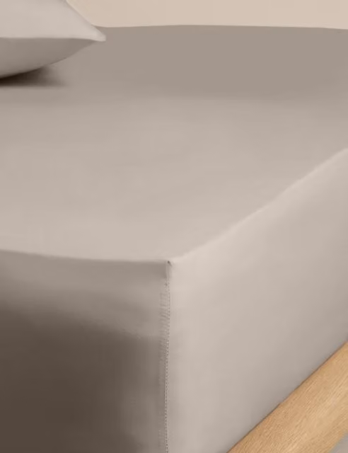 M&S Egyptian Cotton 400 Thread Count Percale Fitted Sheet, Beige, 90 x 190 cm