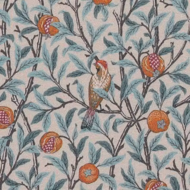 William Morris Birds & Pomegranate Outdoor Fabric in Tourmaline Blue and Multicolour