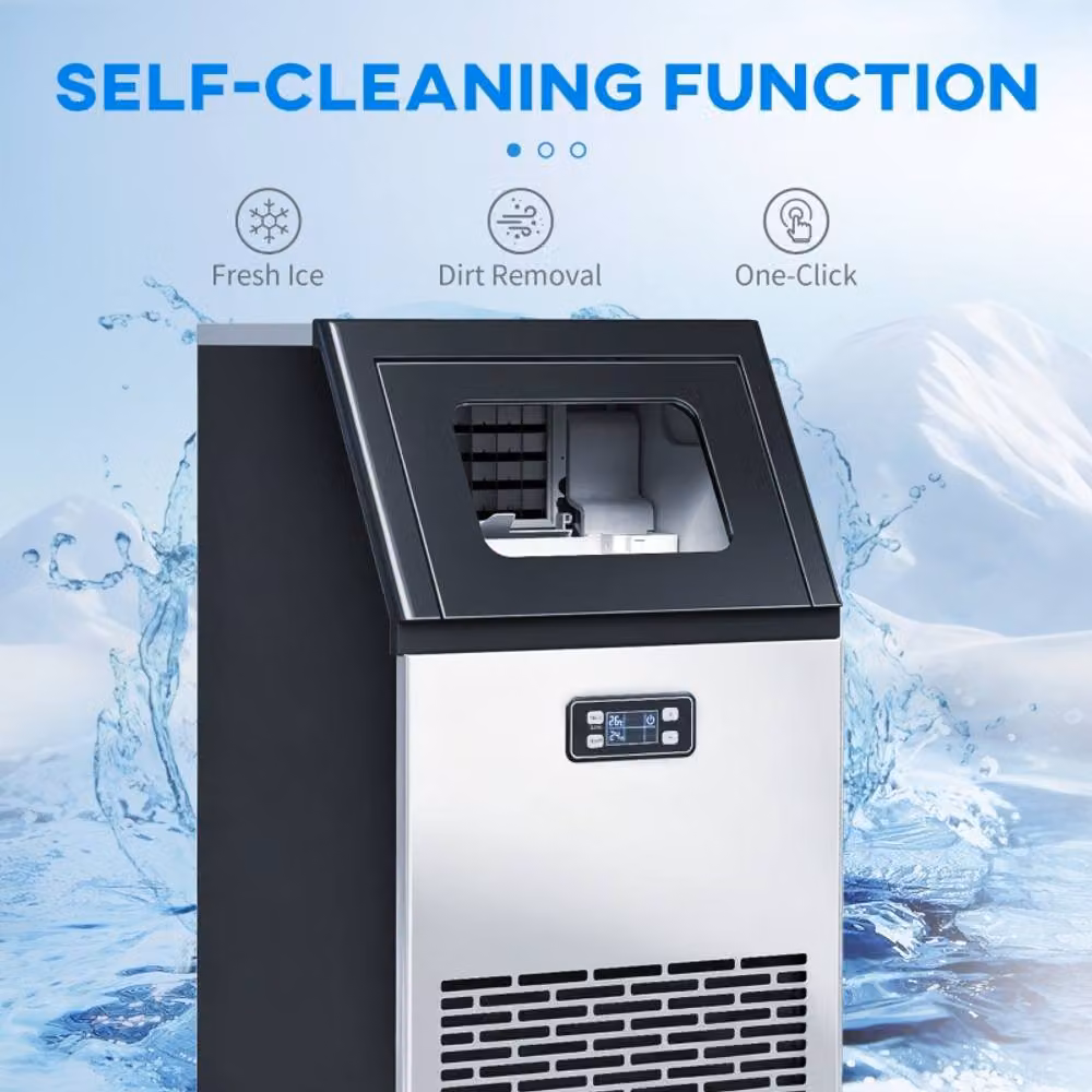 Rolipo Commercial Ice Maker Machine with Self-Cleaning and Digital Display, Silver Stainless Steel, 45kg Output – 5