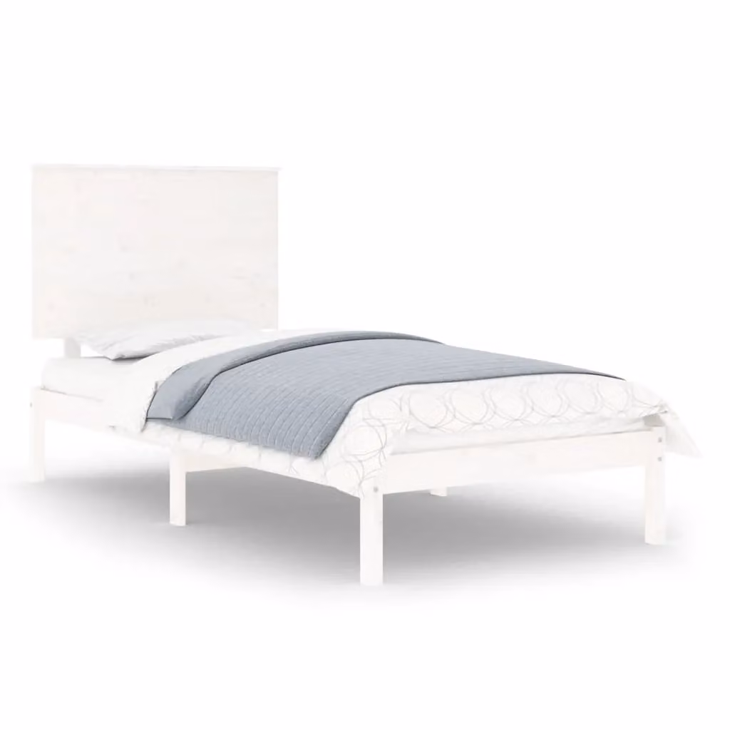Berkfield Home White Solid Pine Wood Bed Frame W: 100 cm, D: 200 cm – 2