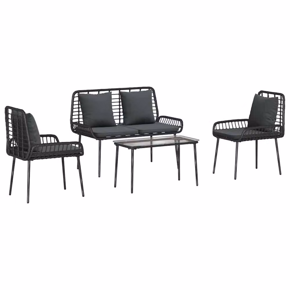 Berkfield Home 4 Piece Poly Rattan Garden Furniture Set in Black and Cream – 2